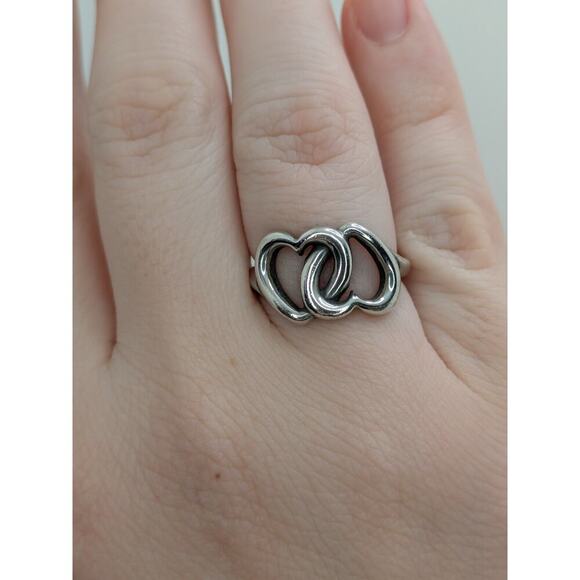 JAMES AVERY STERLING SILVER LINKED HEARTS RING SIZE 7 DOUBLE HEART W BOX - Picture 5 of 6